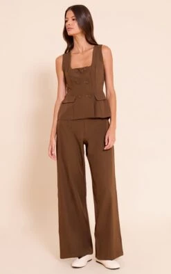 Chocolate Woven Button Detail Wide Leg Jumpsuit 7 Chocolate Woven Button Detail Wide Leg Jumpsuit -Pretty Little Thing Shop 1f3a8f2d22e17d77ff101cba310f0e6ac9d3c9e9 CNO0486 3 chocolate woven button detail wide leg jumpsuit