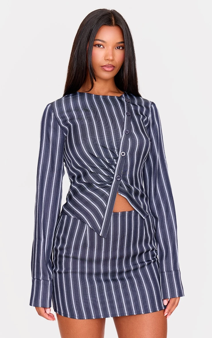 Prettylittlething Navy Woven Tailored Striped Mid Rise Mini Skirt 4 Prettylittlething Navy Woven Tailored Striped Mid Rise Mini Skirt - Image 4