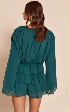 Prettylittlething Teal Chiffon V Neck Frill Tiered Romper -Pretty Little Thing Shop 1f77447f5100991bfb1084b978a49cca469874c9 CNN7782 2 teal chiffon v neck frill tiered playsuit