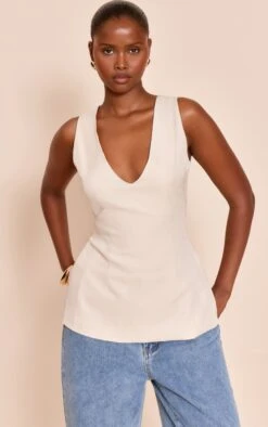 Stone Woven V Neck Longline Top -Pretty Little Thing Shop 1f935a7f2ad00016ecaf6b3c01b0dcc5d9df3d8b CNO0890 4 stone woven v neck longline top