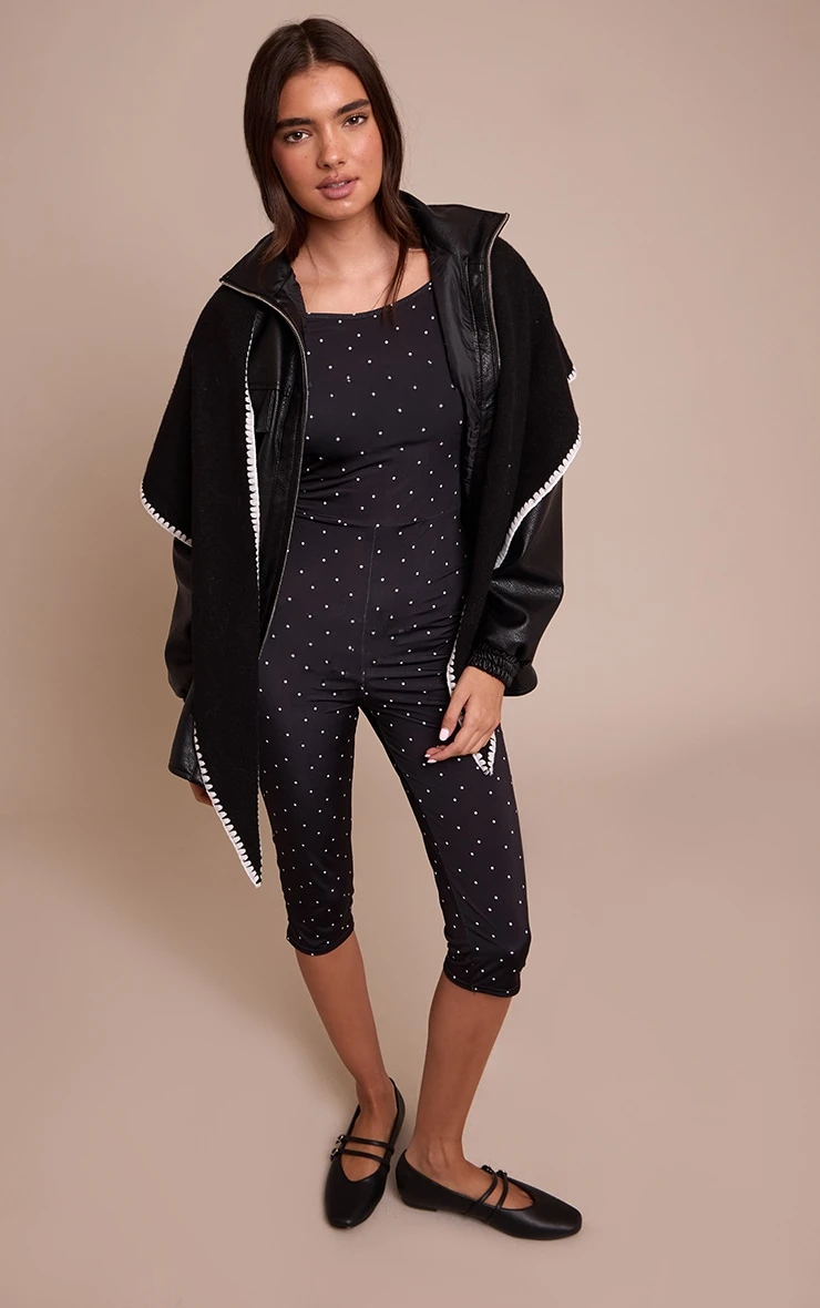 Prettylittlething Black Slinky Poka Dot Capri Jumpsuit 3 Prettylittlething Black Slinky Poka Dot Capri Jumpsuit - Image 3