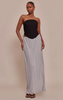 Grey Plisse Maxi Skirt