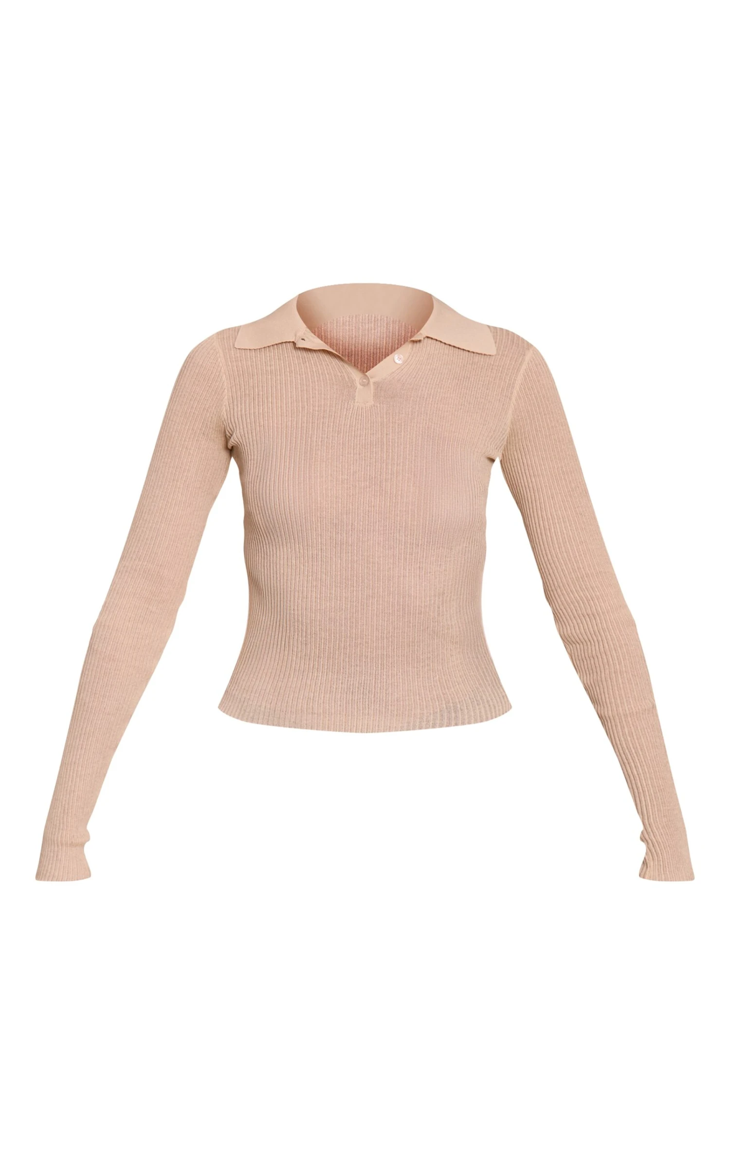 Prettylittlething Butter Cream Sheer Knit Polo Top 5 Prettylittlething Butter Cream Sheer Knit Polo Top - Image 5