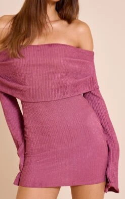 Prettylittlething Mauve Textured Bardot Long Sleeve Bodycon Dress -Pretty Little Thing Shop 205f4d856e918aa3102ec57234b1fb6d5a0d6f87 CNN3814 4 mauve textured bardot long sleeve bodycon dress