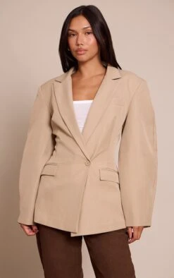 Prettylittlething Camel Asymmetric Detail Cocoon Sleeve Blazer