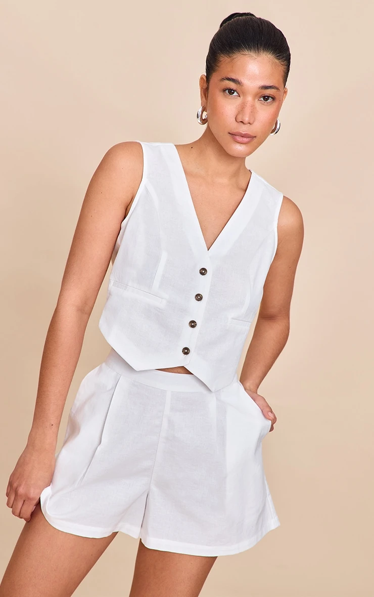 Prettylittlething White Linen Look Boxy Detail Vest 1 Prettylittlething White Linen Look Boxy Detail Vest