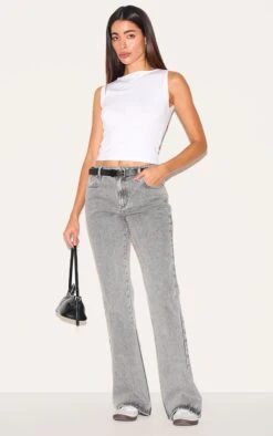 Prettylittlething Grey Slim Fit Flared Jeans