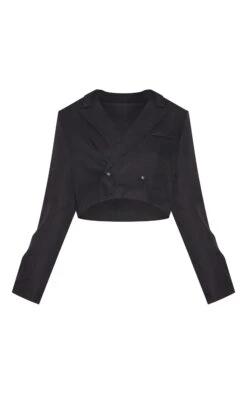 Prettylittlething Black Woven Cropped Shoulder Padded Blazer -Pretty Little Thing Shop 2132bc6110fc5a060a47adcde5fbbb6864f78900 CMQ9591 5 black woven cropped shoulder padded blazer