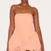 Prettylittlething Apricot Woven Bandeau Puffball Romper