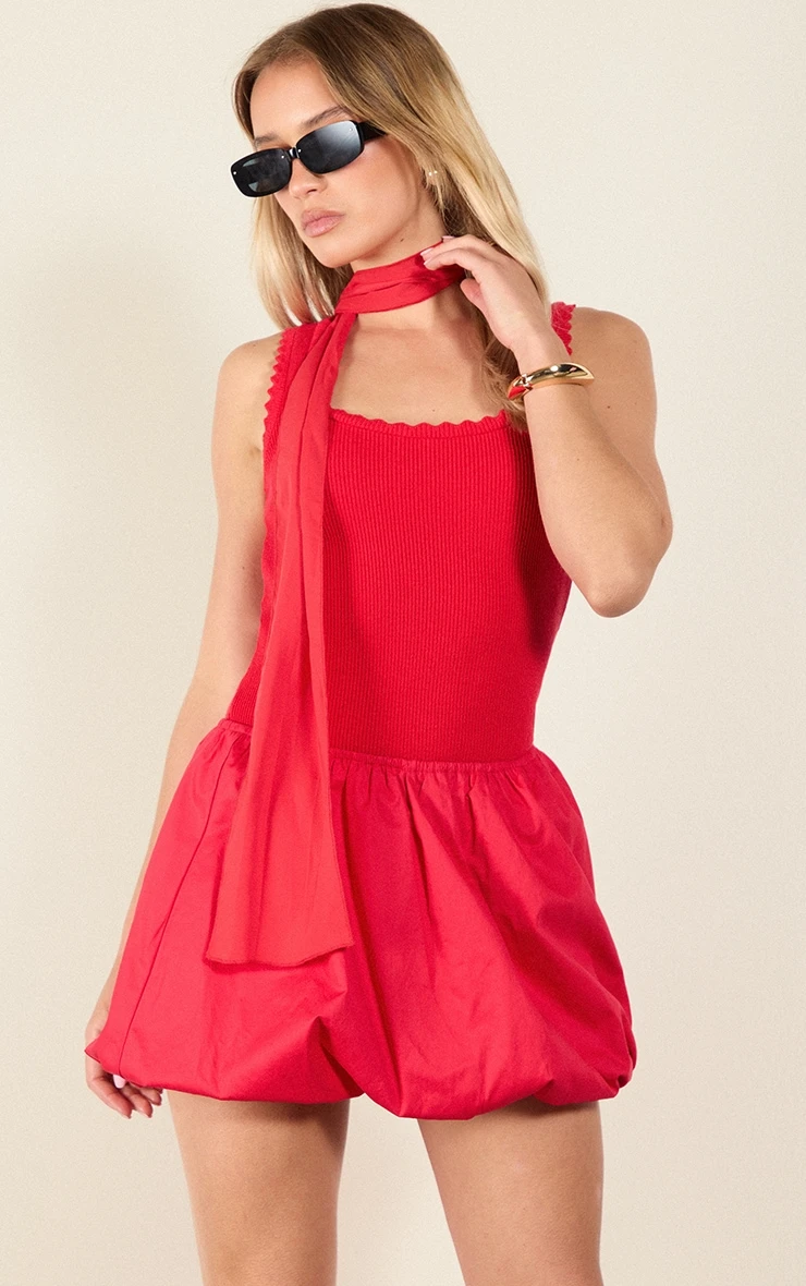 Prettylittlething Tomato Red Cotton Puffball Mini Skirt 4 Prettylittlething Tomato Red Cotton Puffball Mini Skirt - Image 4