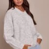 Light Grey V Neck Rib Detail Sweater