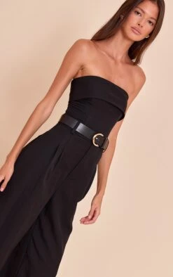 Prettylittlething Black Woven Bandeau Belted Wide Leg Jumpsuit -Pretty Little Thing Shop 2175d3efc3b667ba8eb5fce45ddd077d5672669c CNO4736 4 black woven bandeau belted wide leg jumpsuit