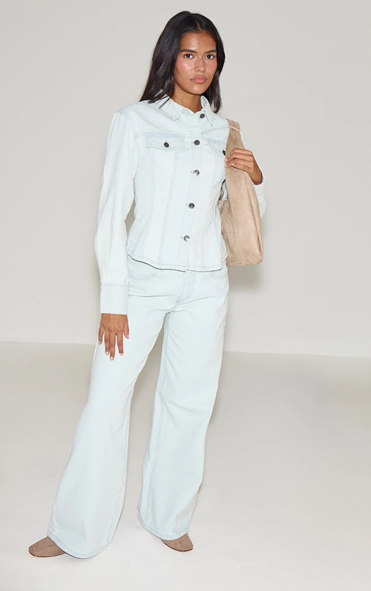 Prettylittlething Ice Blue Long Sleeve Cinch Waist Denim Jacket - Image 3