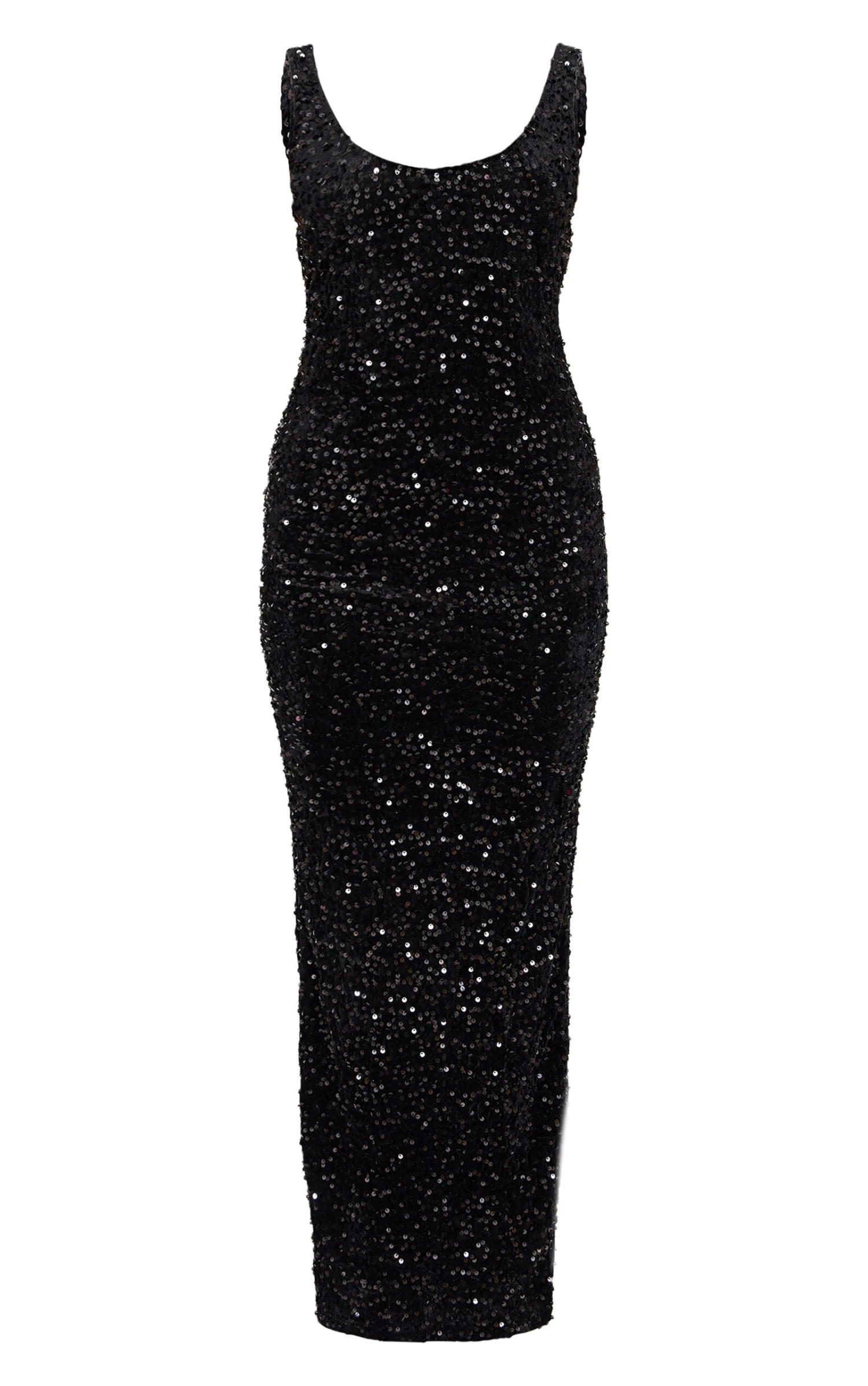 Prettylittlething Black Velvet Sequin Embellished Scoop Back Maxi Dess 5 Prettylittlething Black Velvet Sequin Embellished Scoop Back Maxi Dess - Image 5