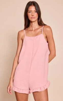 Prettylittlething Blush Texture Romper Romper
