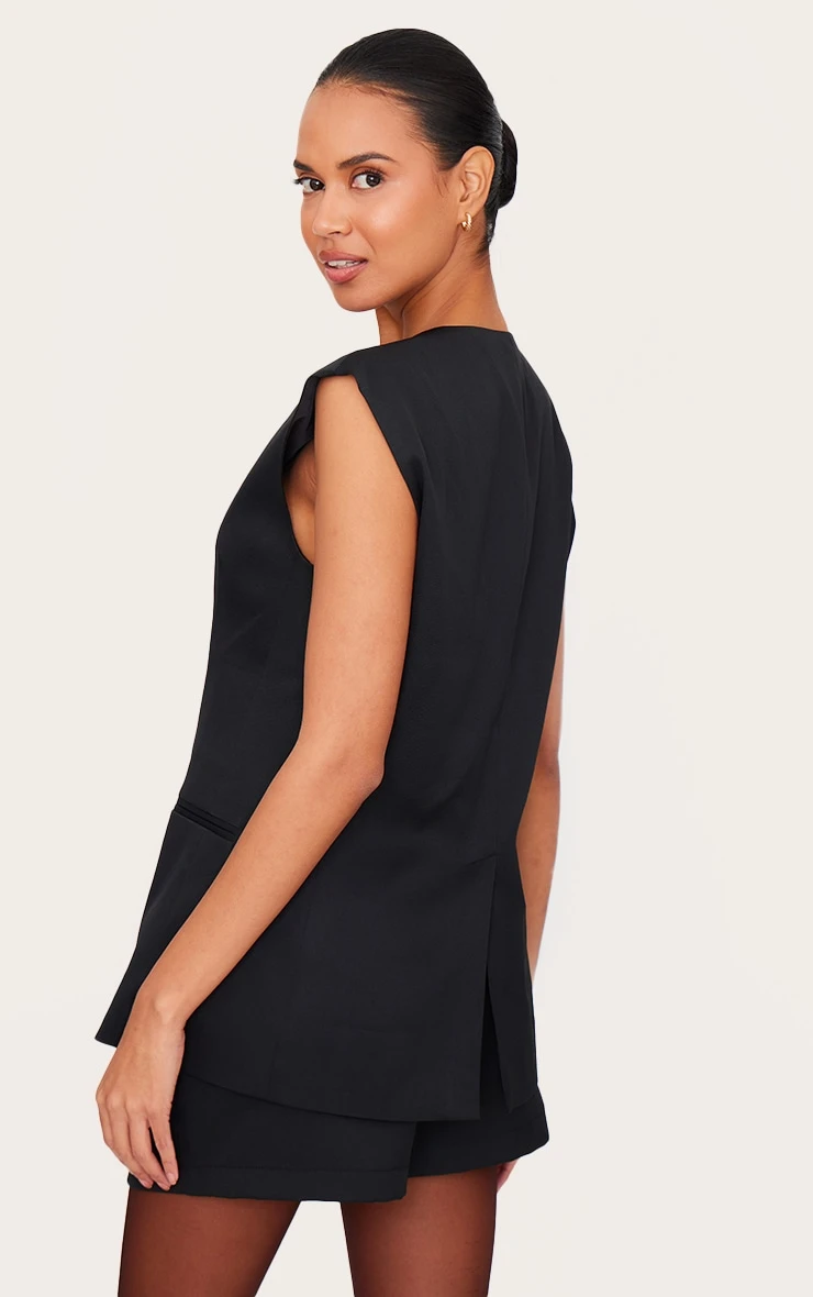 Prettylittlething Black Premium Tailored Woven Longline Vest 2 Prettylittlething Black Premium Tailored Woven Longline Vest - Image 2
