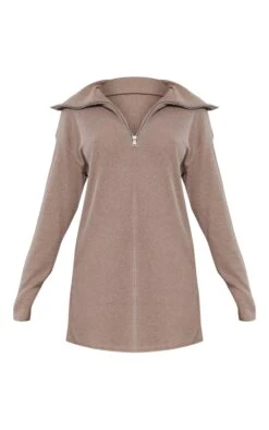 Prettylittlething Mocha Rib High Neck Half Zip Oversized Sweater Dress -Pretty Little Thing Shop 22723cd8c0ce2f9225c5a38353c3d845d0defa22 cna3032 5