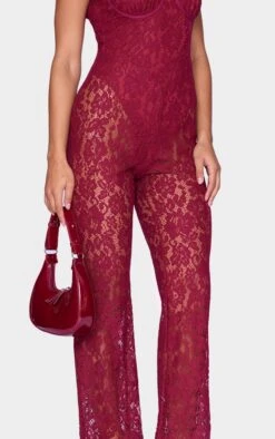 Prettylittlething Burgundy Lace Boning Detail Strappy Flared Jumpsuit -Pretty Little Thing Shop 22990f8c33e379a52b2fee91284675822be2bb5a cnk9395 4