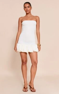 Cream Shirred Bandeau Bodycon Dress -Pretty Little Thing Shop 22a92a7250655e4692584460a0719d0b64612861 CNO2474 3 cream shirred bandeau bodycon dress