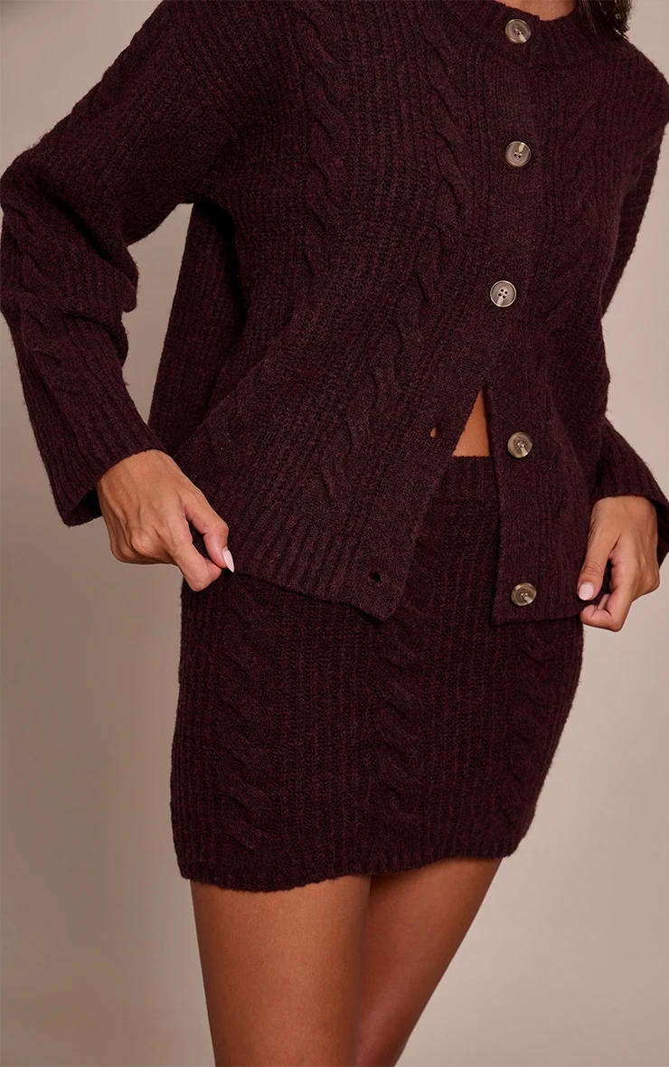 Chocolate Plum Cable Knit Button Through Cardigan 4 Chocolate Plum Cable Knit Button Through Cardigan - Image 4