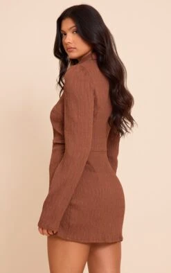 Prettylittlething Chocolate Textured Flared Sleeve Shirt Dress -Pretty Little Thing Shop 22dbf945b30443accd7f71b618dc4be6c3608a77 CNN3833 2 chocolate textured flared sleeve shirt dress