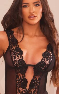 Prettylittlething Black Mesh Deep Plunge Crochet Lace Bodysuit -Pretty Little Thing Shop 22f5c2f3ffe78d87636100a301d9f62321a02466 CNG8634 4 black mesh deep plunge crochet lace bodysuit