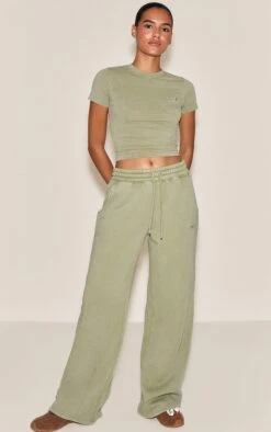 Olive Washed Wide Leg Sweatpants