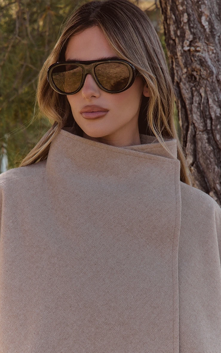 Prettylittlething Oat Wool Look Funnel Neck Wrap Coat 3 Prettylittlething Oat Wool Look Funnel Neck Wrap Coat - Image 3