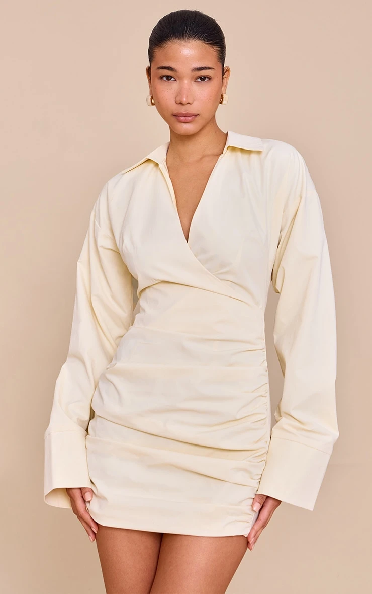 Prettylittlething Butter Yellow Plunge Deep Cuff Shirt Dress 1 Prettylittlething Butter Yellow Plunge Deep Cuff Shirt Dress