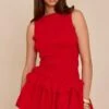 Prettylittlething Red Tailored Shirred Frill Shift Dress -Pretty Little Thing Shop 23d8ba9225579939976754b20119179e6bab59cc CNM7226 1 red tailored shirred frill shift dress