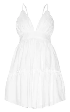 Prettylittlething White Ruched Frill Detail Strappy Skater Dress -Pretty Little Thing Shop 244ce2e7af1270f3c3440976c126d79ba2444069 CLW5474 5 white ruched frill detail strappy skater dress