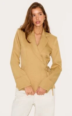 Prettylittlething Sand Tie Side Blazer