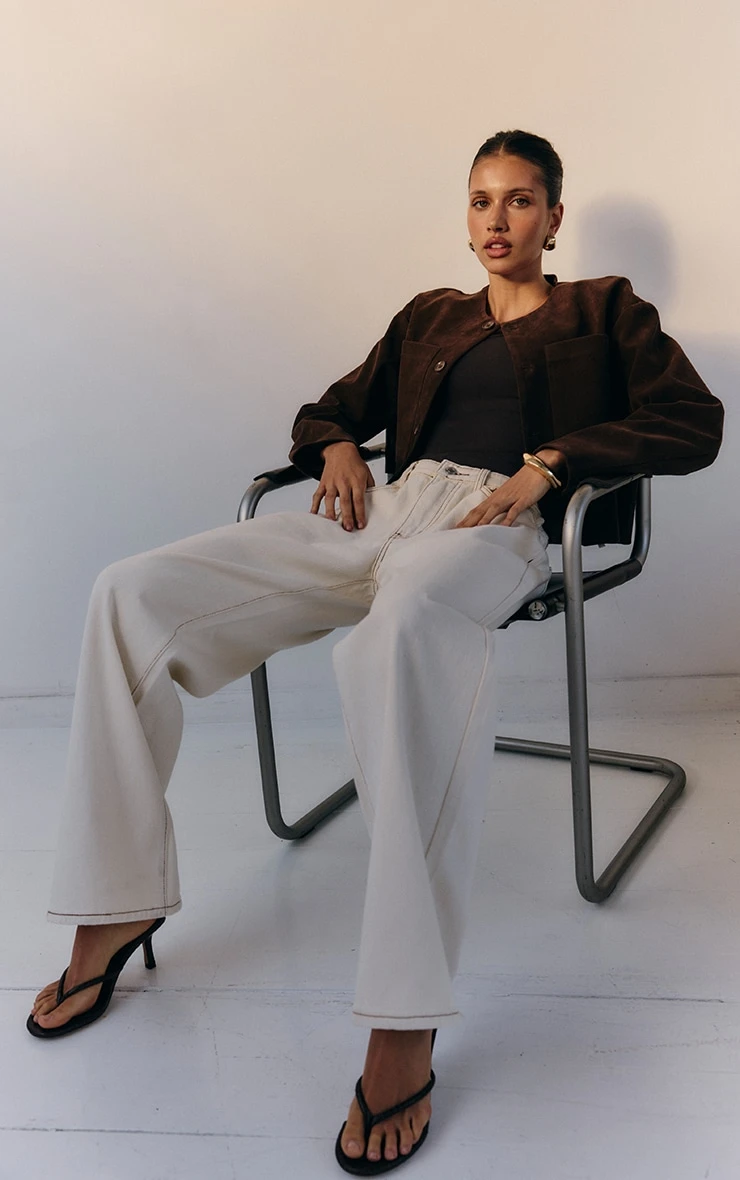 Prettylittlething Ecru Low Rise Wide Leg Jeans 1 Prettylittlething Ecru Low Rise Wide Leg Jeans