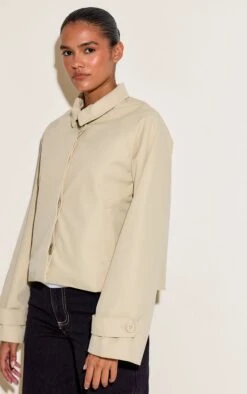 Prettylittlething Stone Long Sleeve Trench Style Jacket