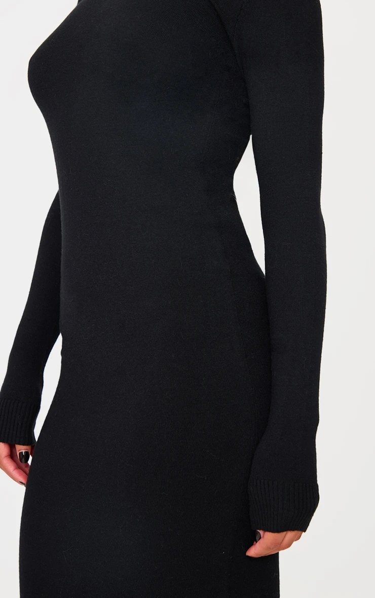 Prettylittlething Black Light Rib Knit Long Sleeve Maxi Dress 4 Prettylittlething Black Light Rib Knit Long Sleeve Maxi Dress - Image 4