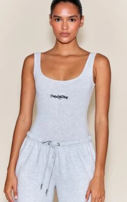 Ash Grey Prettylittlething Scoop Neck Bodysuit