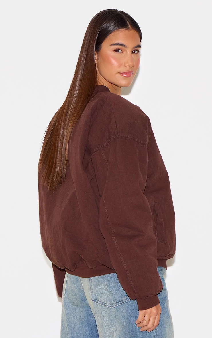 Prettylittlething Chocolate Classic Oversized Bomber Jacket 2 Prettylittlething Chocolate Classic Oversized Bomber Jacket - Image 2