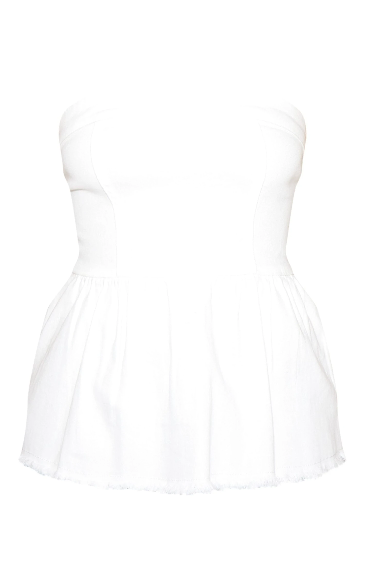 Prettylittlething White Raw Hem Peplum Bandeau Denim Top 5 Prettylittlething White Raw Hem Peplum Bandeau Denim Top - Image 5