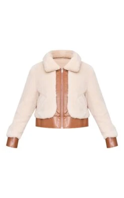 Prettylittlething Cream Plush Faux Fur Contrast Faux Leather Zip Up Jacket -Pretty Little Thing Shop 24eabb236492cb2ecfb094a5e35a982e078defb1 cnj9102 5