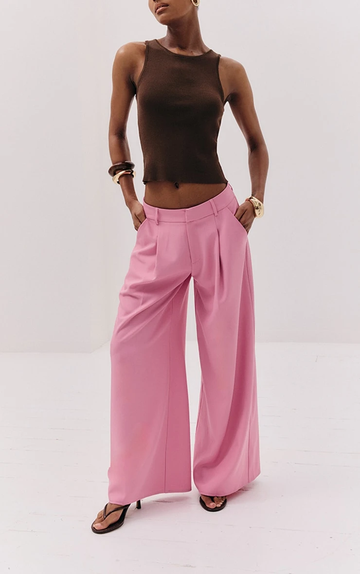 Prettylittlething Pink Woven Double Pleat Wide Leg Pant 2 Prettylittlething Pink Woven Double Pleat Wide Leg Pant - Image 2