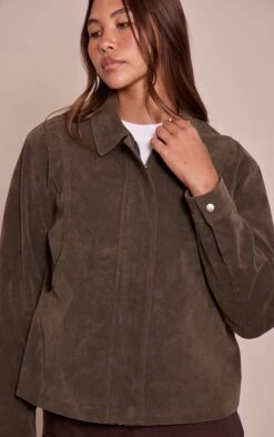 Prettylittlething Khaki Faux Suede Concealed Placket Bomber Jacket -Pretty Little Thing Shop 2573e27641e989b3ebcb6b59cbe1e7d1e3787325 CNN8331 4 khaki faux suede concealed placket bomber jacket