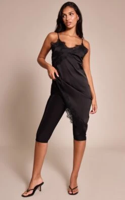 Prettylittlething Black Double Layer Slinky Capri's