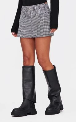 Prettylittlething Black Gingham Double Buckle Pleated Mini Skirt