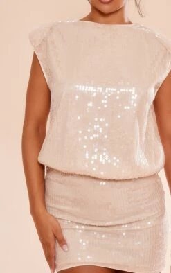 Prettylittlething Nude Sequin Shoulder Pad Sleeveless Bodycon Dress -Pretty Little Thing Shop 25bd6e46fa49af77f89eb06d1c15a236edf5382d cng5046 4