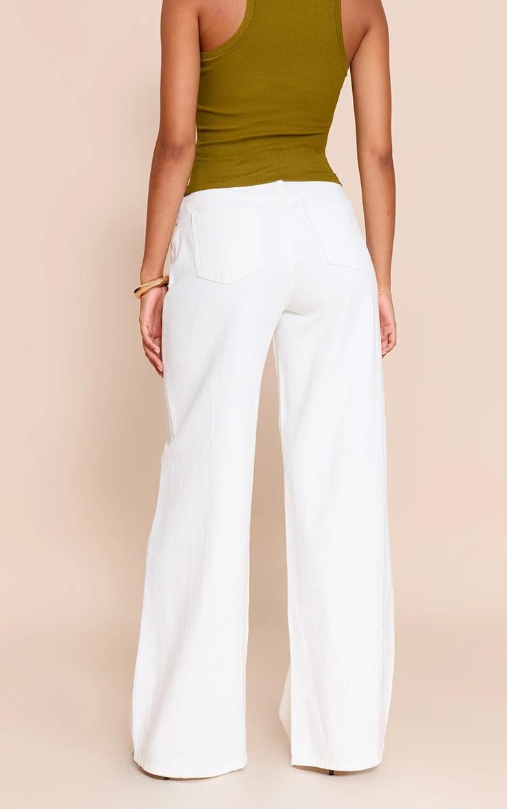 Prettylittlething White High Waist Split Hem Boyfriend Jeans 3 Prettylittlething White High Waist Split Hem Boyfriend Jeans - Image 3