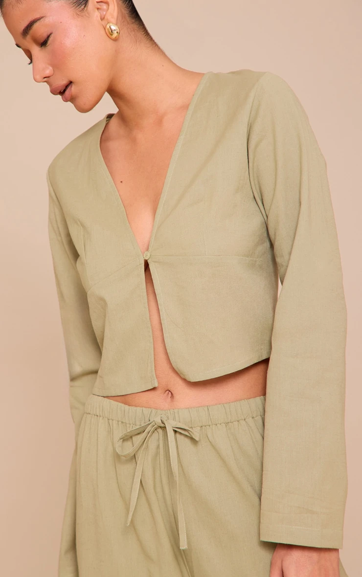 Prettylittlething Khaki Long Sleeve Top 4 Prettylittlething Khaki Long Sleeve Top - Image 4