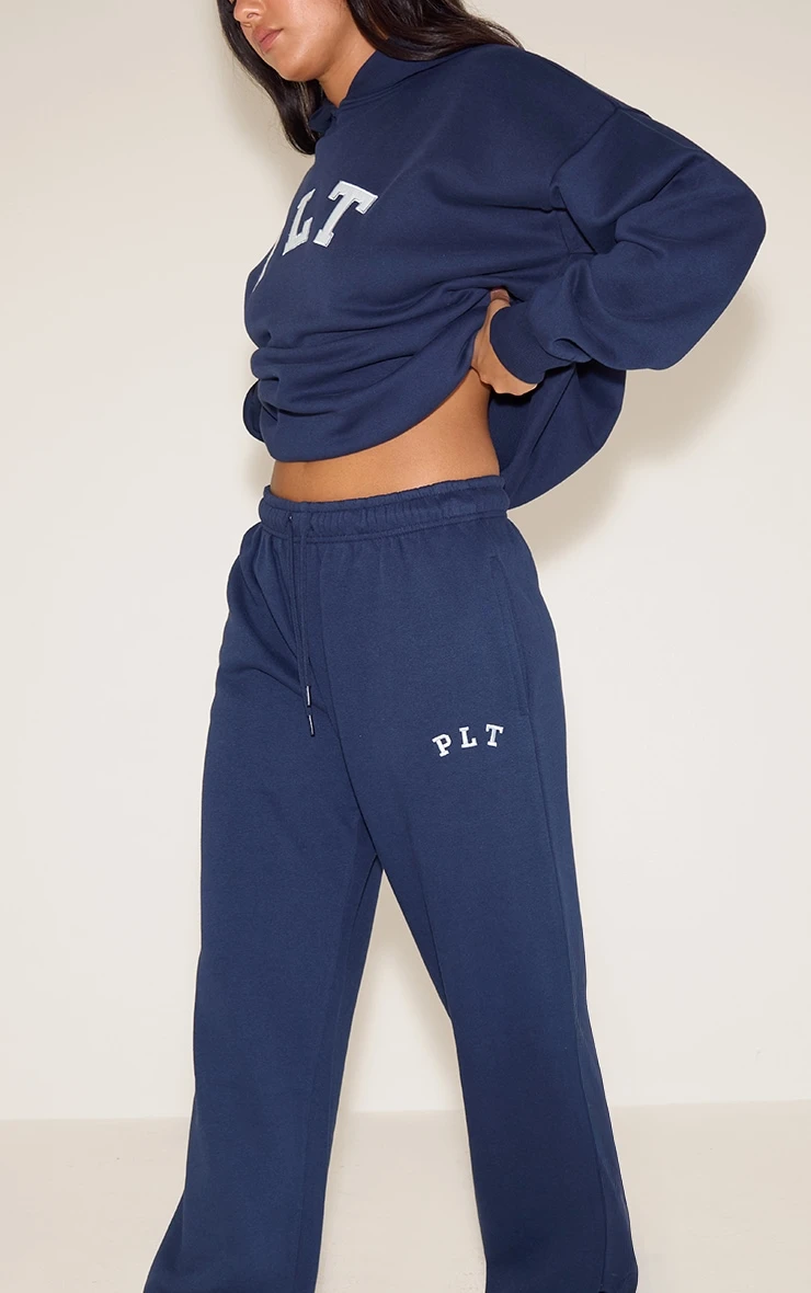 PRETTYLITTLETHING Navy Logo Oversize Wide Leg Sweatpants