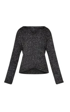 Prettylittlething Black Marl Knit V Neck Oversized Sweater -Pretty Little Thing Shop 26597753db5f34c7ce4b481e3fc1ea7638030a4d cnl5219 5