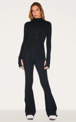 Prettylittlething Black Thumbhole Zip Detail Rib Jumpsuit -Pretty Little Thing Shop 2678249d1d794f77552014c707a6484c2beec39a CMT9317 3 black thumbhole zip detail rib jumpsuit
