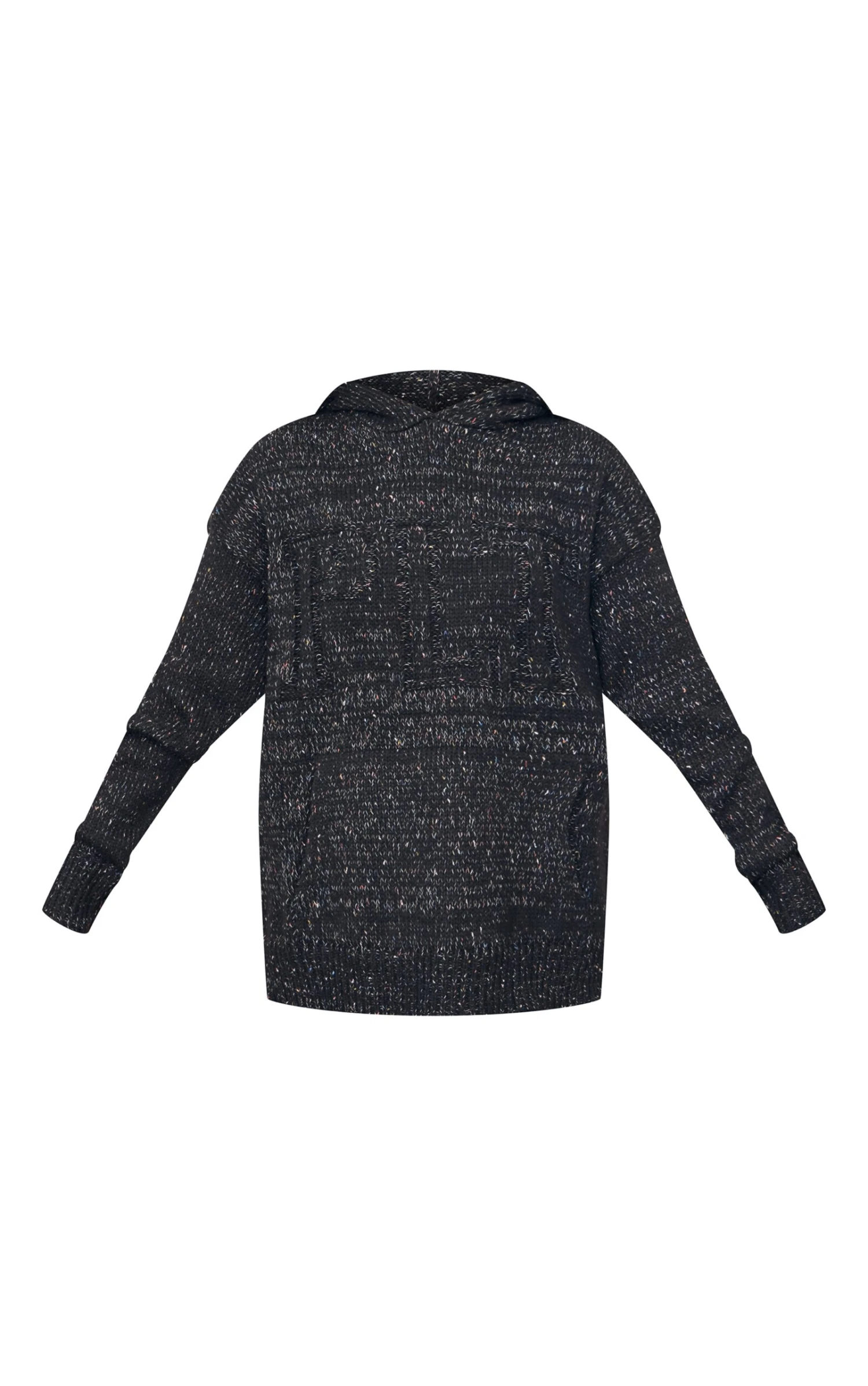 PRETTYLITTLETHING Black Space Dye Oversized Knitted Hoodie 5 PRETTYLITTLETHING Black Space Dye Oversized Knitted Hoodie - Image 5